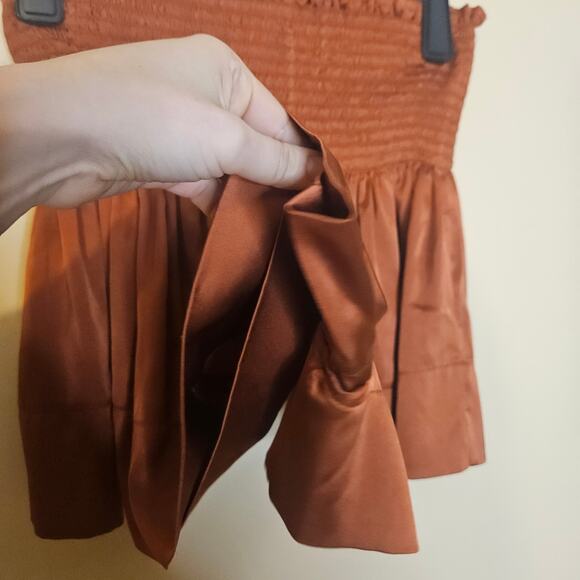 Natural Life Xs / S Extra Small Satin Skort Ribbed Shiny Terra Cotta Bronze - Picture 4 of 7